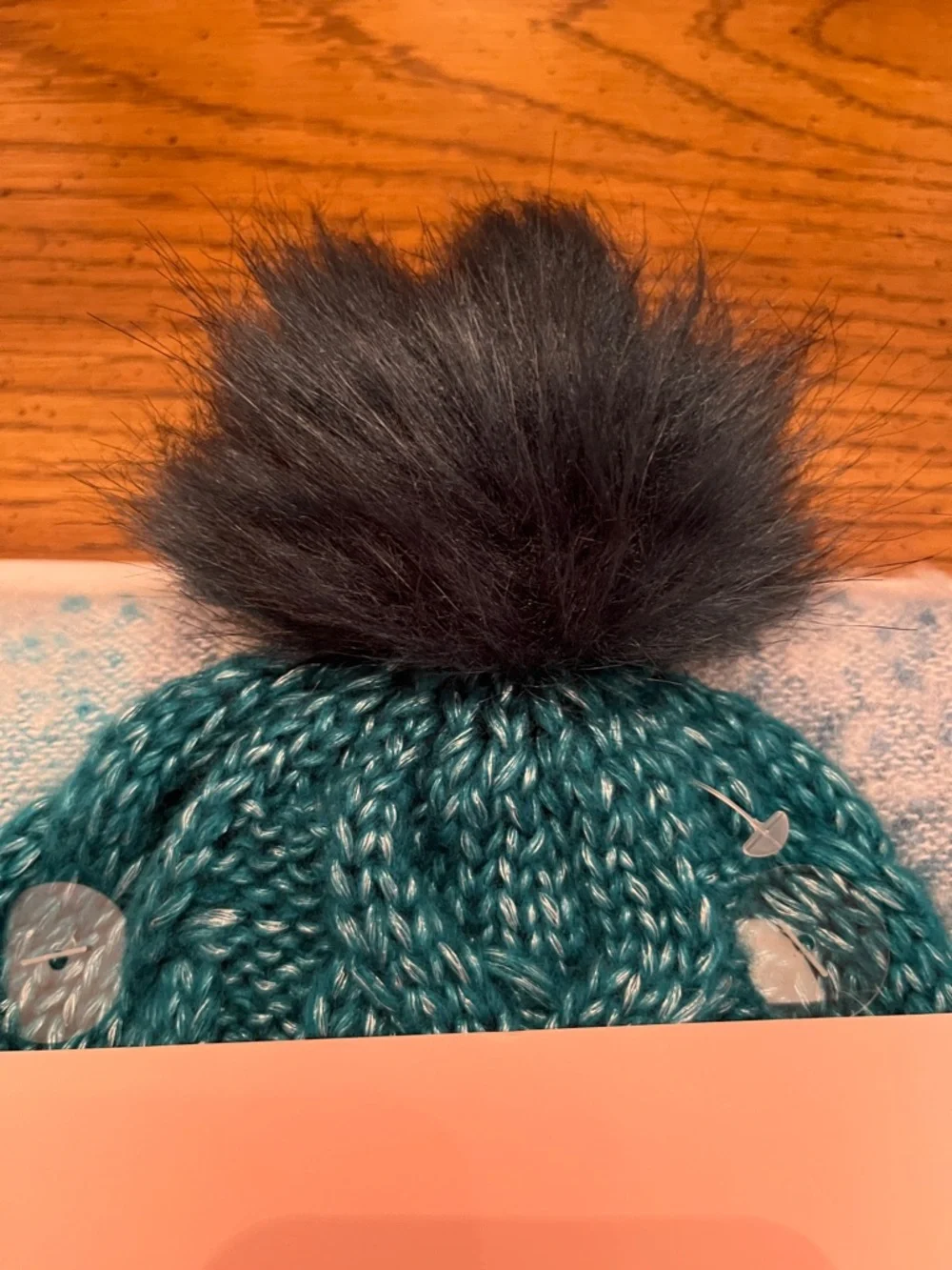 Juicy Couture Teal Knit Pom Hat‎ with Pastel Multicolor Scarf, new